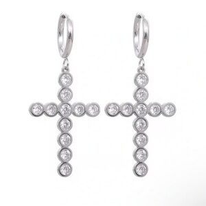 Anthropologie Cross Stainless Steel Crystal Waterproof Earrings